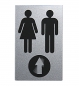 Mobile Preview: Toilettenschild, Wegweiser "Frau + Mann mit Pfeil" (schwarz-silber)
