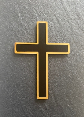 Kreuz, Wandkreuz aus Edelstahl (goldfarben) und Acryl (schwarz)