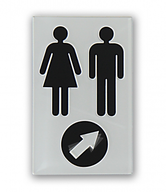 Toilettenschild, Wegweiser "Frau + Mann mit Pfeil" (schwarz - weiß)