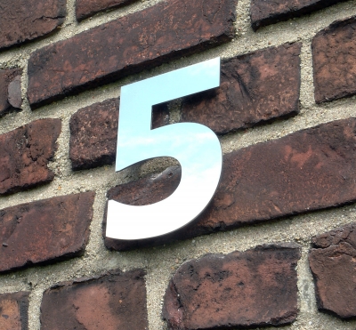 Hausnummer "5", FÜNF, aus poliertem Edelstahl
