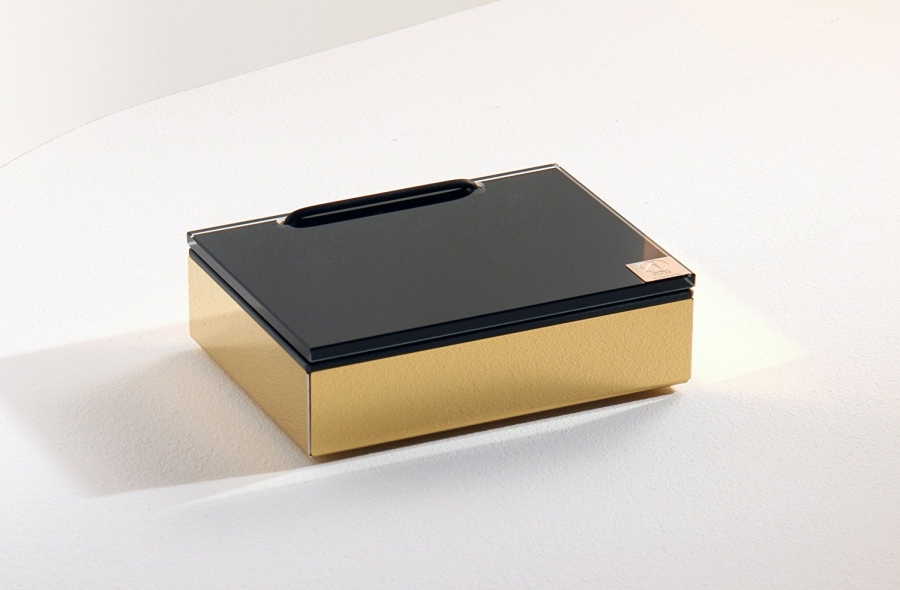Feuchttücherbox goldfarben, Glas schwarz