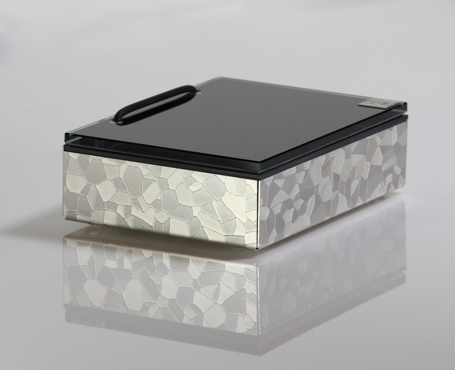 Feuchttücherbox aus Edelstahl (kristalline Optik) Glasdeckel (schwarz)