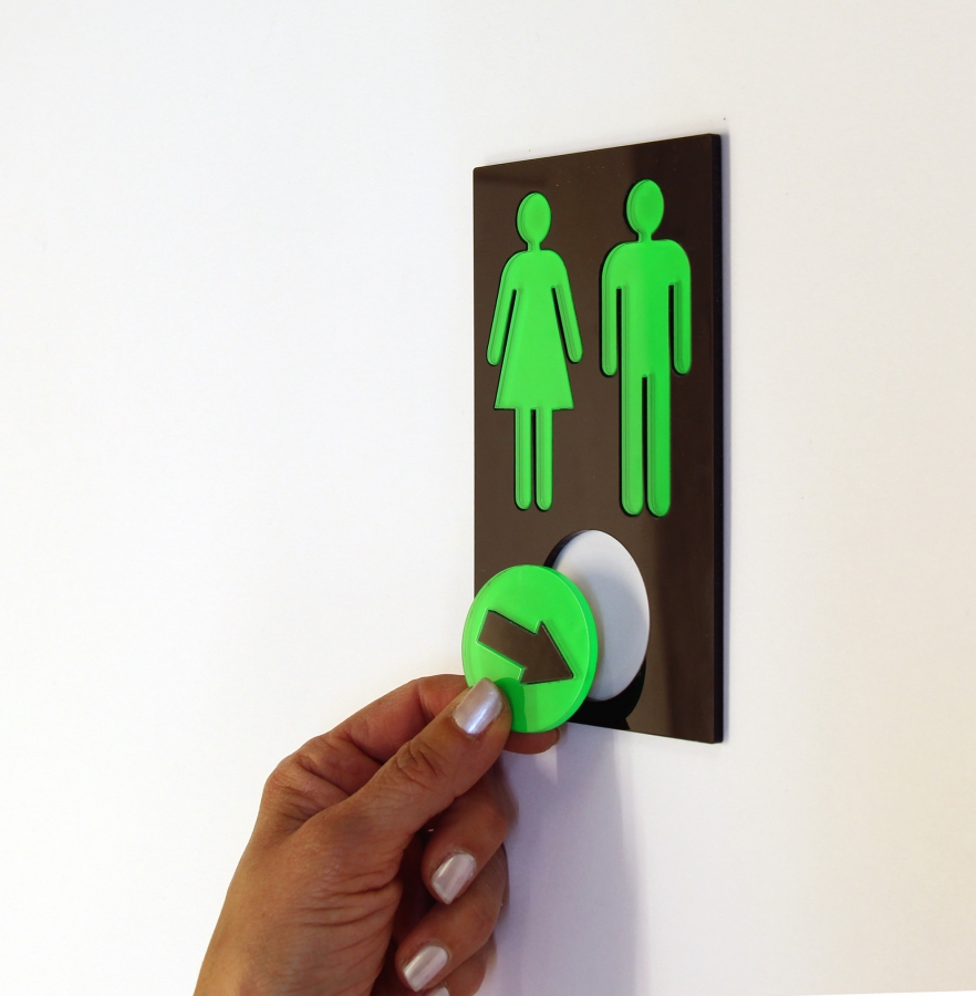Toilettenschild, WC-Schild, Wegweiser "Frau und Mann mit Pfeil"