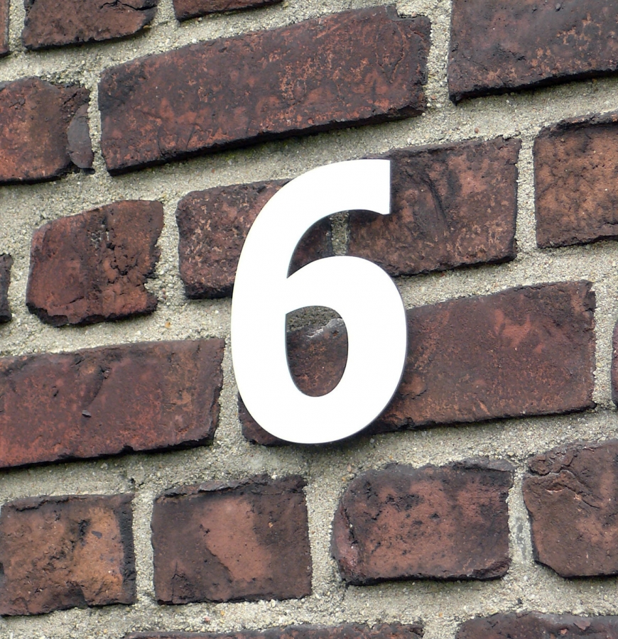 Hausnummer "6", SECHS, aus poliertem Edelstahl