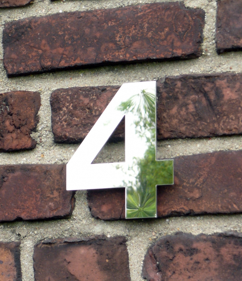 Hausnummer "4", VIER, aus poliertem Edelstahl